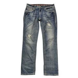 Rock‎ Revival Women's Jeans Size 27 Distressed Embellished Denim Kai Capri